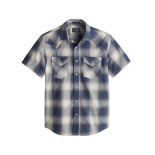 Frontier Short Sleeve Cotton Shirt Navy/Grey Plaid