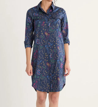 Print Gambler Shirt Dress Navy Western Brights