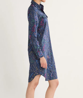 Print Gambler Shirt Dress Navy Western Brights