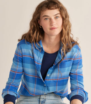 Boyfriend Flannel Shirt Blue/Redwood Plaid