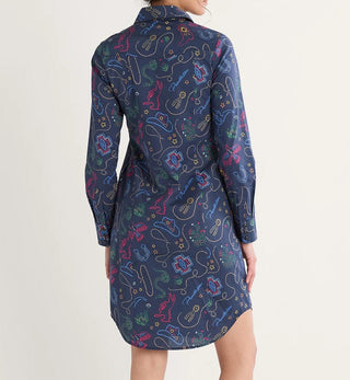 Print Gambler Shirt Dress Navy Western Brights