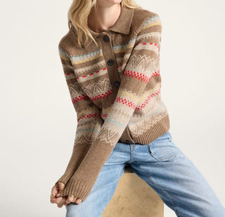 Fair Isle Cardigan In Tan Multi