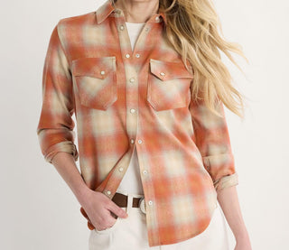 Women's Wool Gambler Shirt Orange Multi Ombre Plaid