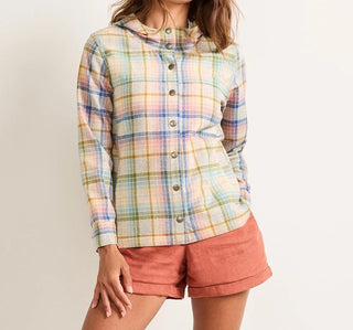 Trailside Wool Hoodie Pink Blue Plaid