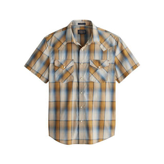 Frontier Short Sleeve Cotton Shirt Blue/Bronze Plaid