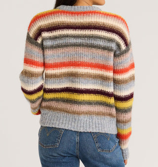 Alpaca Shaker Crewneck Pullover Dusty Blue Multi