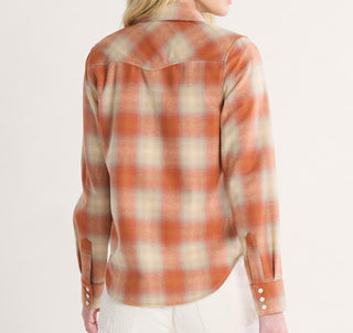 Women's Wool Gambler Shirt Orange Multi Ombre Plaid