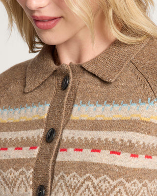 Fair Isle Cardigan In Tan Multi