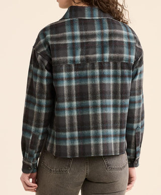 Cropped Two Pocket Shirt Grey Mix/Aqua Plaid