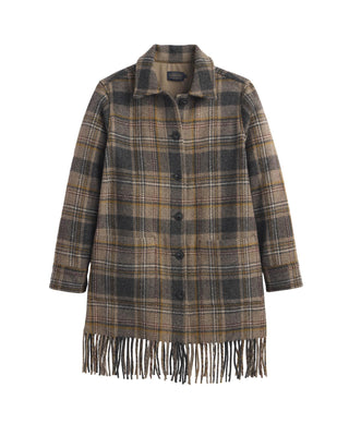 Women's Jolene Fringe Wool Jacket Taupe Charcoal Plaid