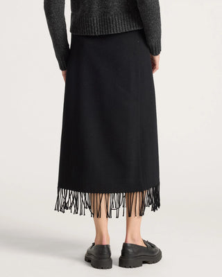 Women's Wool Wrap Skirt With Fringe Black