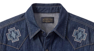 Men's Gambler Dark Denim Shirt With Rodeo Embroidery