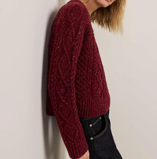 Women's Fisherman Pullover Sweater Wine Donegal