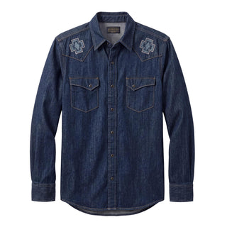 Men's Gambler Dark Denim Shirt With Rodeo Embroidery