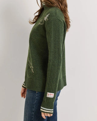 Women's Lambswool Half-Zip Ski Sweater Dark Fir Green