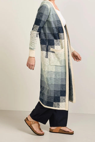 Women's Cotton Duster Sweater Navy Ivory Multi