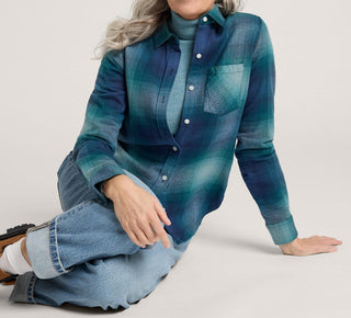 Women's Relaxed Flannel Shirt Teal Ombre