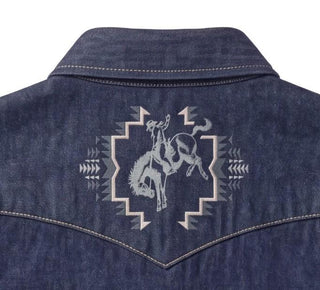 Men's Gambler Dark Denim Shirt With Rodeo Embroidery
