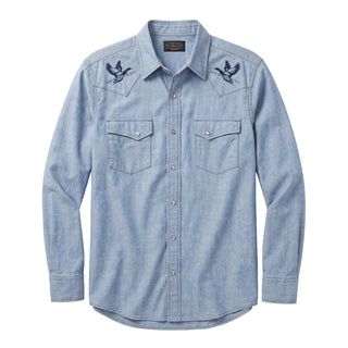 Men's Embroidered Gambler Denim Shirt Light Denim/Stag