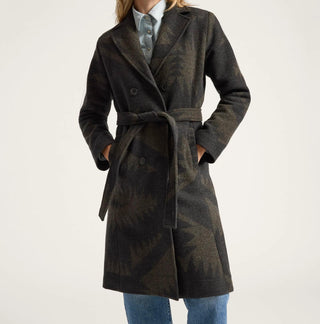 Jacquard Wool Trench Coat In Mirror Lake Olive Design