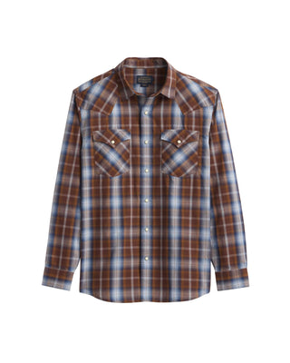 Men's Frontier Shirt Long Sleeve Brown Navy Plaid