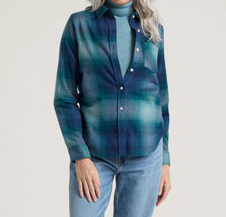 Women's Relaxed Flannel Shirt Teal Ombre