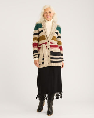 Women's Camp Stripe Cardigan Ivory Multi Stripe