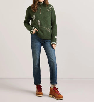 Women's Lambswool Half-Zip Ski Sweater Dark Fir Green