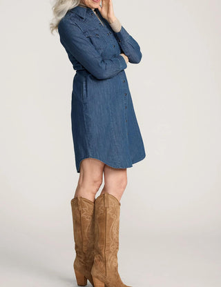 Chambray Gambler Shirt Dress Medium Blue