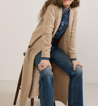 Women's Lambswool Duster Sweater Tan Mix