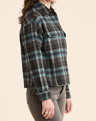 Cropped Two Pocket Shirt Grey Mix/Aqua Plaid