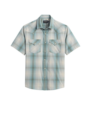 Men's Frontier Shirt Ecru Turquoise Plaid