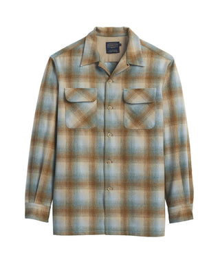 Men's Board Shirt Camel Blue Mix Ombre Plaid