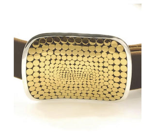 Gold Buckle Belt on Saddle Italian Leather