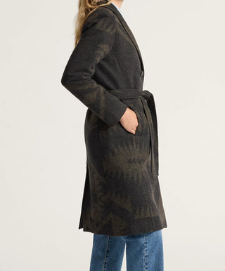 Jacquard Wool Trench Coat In Mirror Lake Olive Design