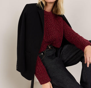 Women's Fisherman Pullover Sweater Wine Donegal