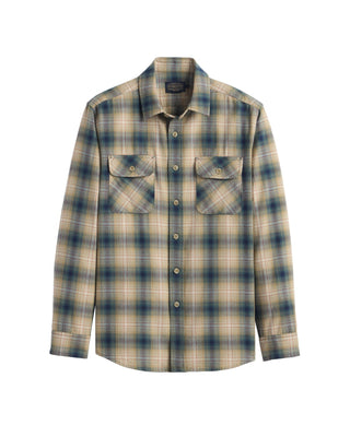 Men's Beach Shack Shirt Tan Blue Plaid