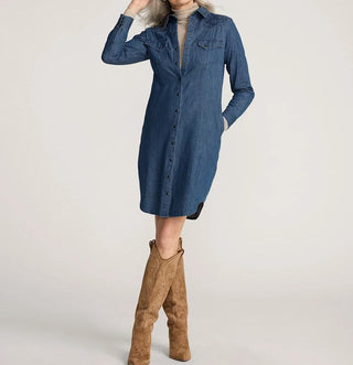 Chambray Gambler Shirt Dress Medium Blue