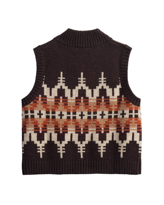 Women's Wool Zip-Up Graphic Vest Chocolate