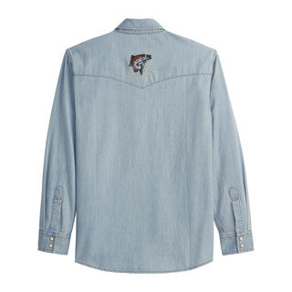 Gambler Light Denim Shirt With Salmon Embroidery