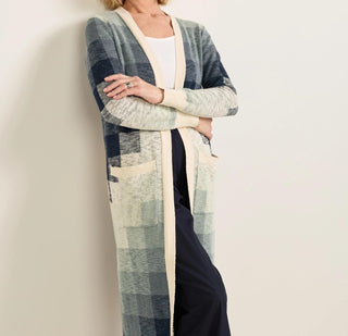 Women's Cotton Duster Sweater Navy Ivory Multi