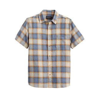 Dawson Short Sleeve Linen Shirt Tan/Indigo Plaid