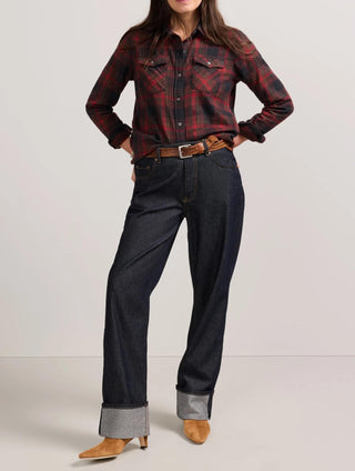 Women's The Perfect Two Pocket Shirt Black Red Multi Plaid