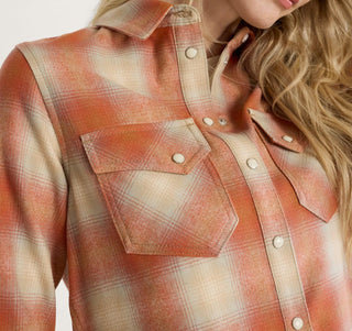 Women's Wool Gambler Shirt Orange Multi Ombre Plaid