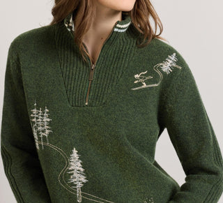 Women's Lambswool Half-Zip Ski Sweater Dark Fir Green