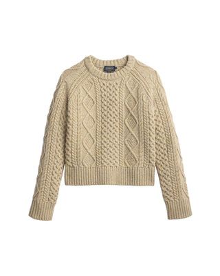 Women's Fisherman Pullover Sweater Tan Donegal