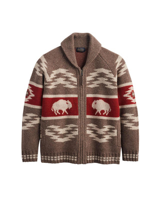 Men's Bison Lambswool Zip Cardigan Brown Donegal