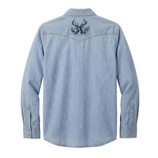 Men's Embroidered Gambler Denim Shirt Light Denim/Stag
