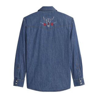 Gambler Denim Shirt With Bison Rose Embroidery