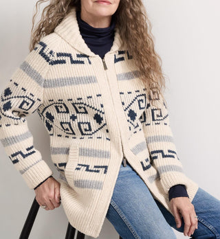 Women's Long Westerley Cardigan Ivory Blue Multi